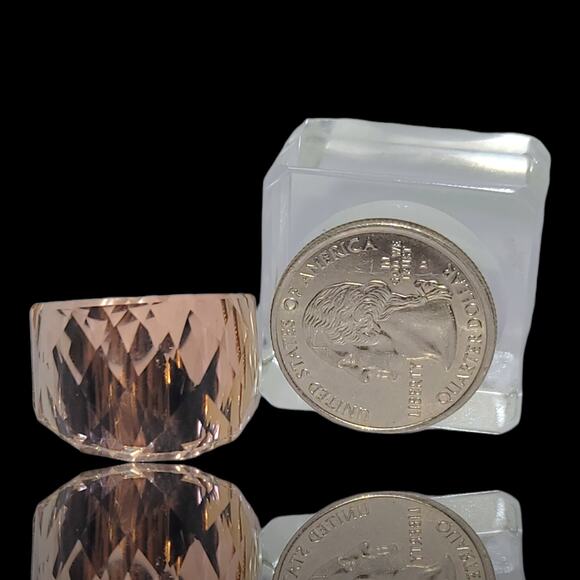 Stainless Steel Faceted Simulated Crystal Morganite Pink Color Prism Ring S7 - Picture 5 of 10